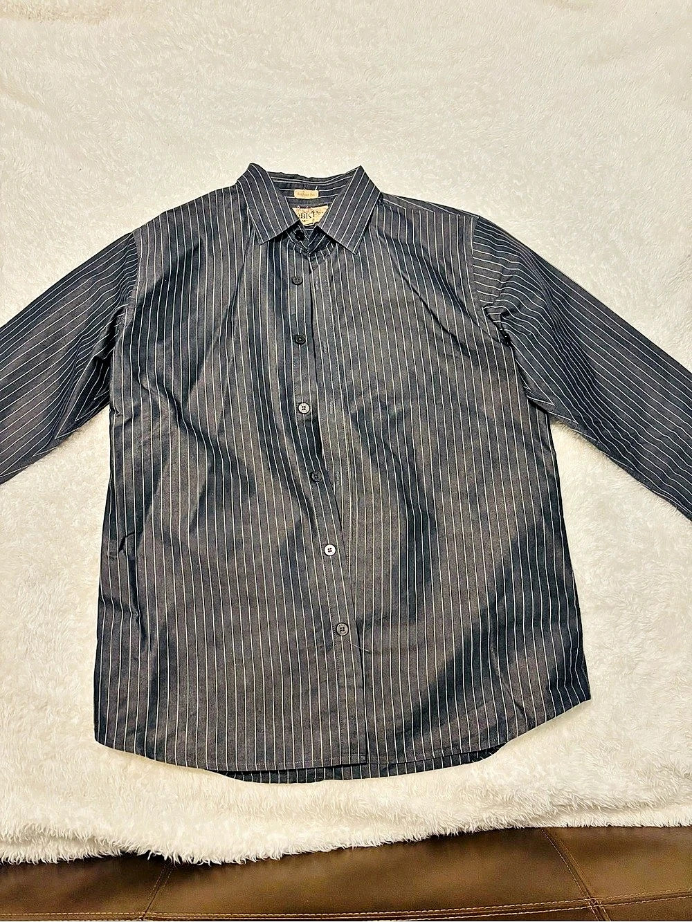 BKE Men's Striped Button Down Black Size Large